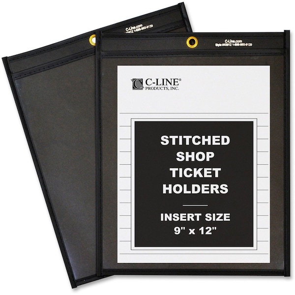 C-Line Products Shop Ticket Holder, Stitched, 9"x12", 25/BX, Clear/Black 25PK CLI45912 - main